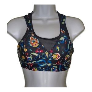 Joy Lab Athletic Black Floral nylon Mesh Racer Back with Straps Sport Bra XS